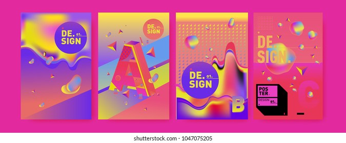 Abstract liquid and geometric colorful background poster and cover design. Blue, yellow, red, orange, pink and green. Vector alphabet poster template in Eps10.