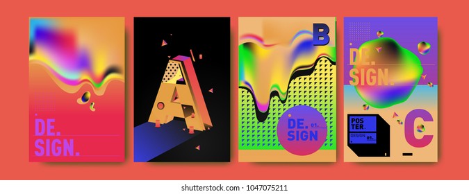Abstract liquid and geometric colorful background poster and cover design. Blue, yellow, red, orange, pink and green. Vector alphabet poster template in Eps10.