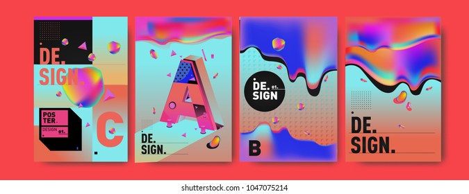 Abstract liquid and geometric colorful background poster and cover design. Blue, yellow, red, orange, pink and green. Vector alphabet poster template in Eps10.