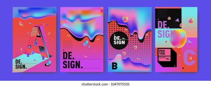 Abstract liquid and geometric colorful background poster and cover design. Blue, yellow, red, orange, pink and green. Vector alphabet poster template in Eps10.