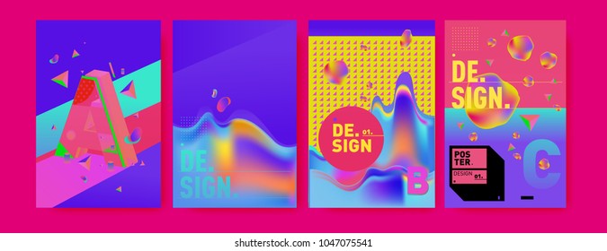Abstract liquid and geometric colorful background poster and cover design. Blue, yellow, red, orange, pink and green. Vector alphabet poster template in Eps10.