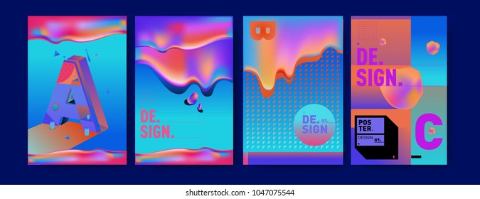 Abstract liquid and geometric colorful background poster and cover design. Blue, yellow, red, orange, pink and green. Vector alphabet poster template in Eps10.