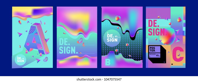 Abstract liquid and geometric colorful background poster and cover design. Blue, yellow, red, orange, pink and green. Vector alphabet poster template in Eps10.