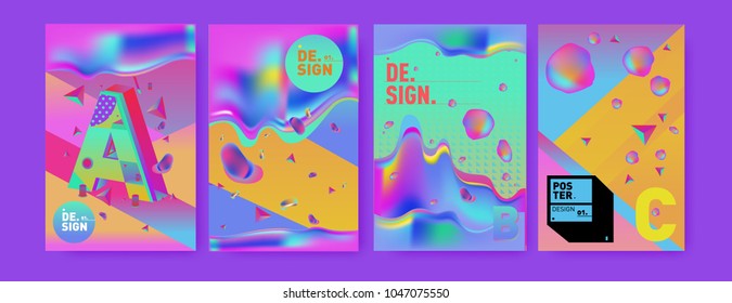 Abstract liquid and geometric colorful background poster and cover design. Blue, yellow, red, orange, pink and green. Vector alphabet poster template in Eps10.