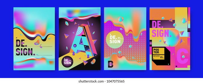 Abstract liquid and geometric colorful background poster and cover design. Blue, yellow, red, orange, pink and green. Vector alphabet poster template in Eps10.