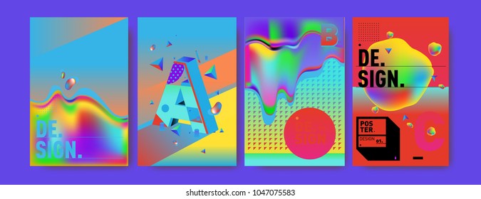 Abstract liquid and geometric colorful background poster and cover design. Blue, yellow, red, orange, pink and green. Vector alphabet poster template in Eps10.