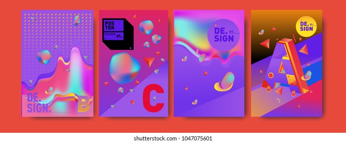 Abstract liquid and geometric colorful background poster and cover design. Blue, yellow, red, orange, pink and green. Vector alphabet poster template in Eps10.
