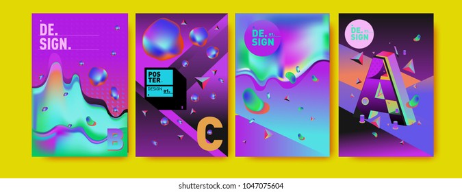 Abstract liquid and geometric colorful background poster and cover design. Blue, yellow, red, orange, pink and green. Vector alphabet poster template in Eps10.