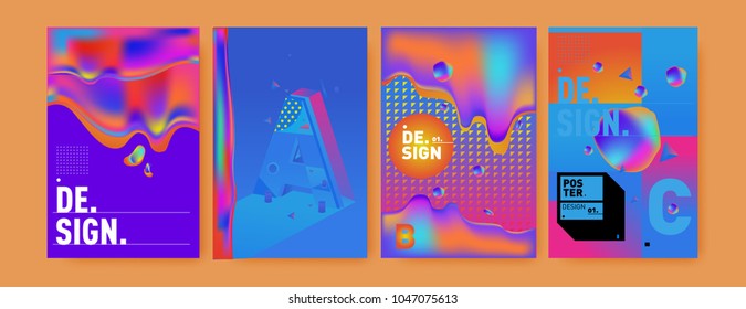 Abstract liquid and geometric colorful background poster and cover design. Blue, yellow, red, orange, pink and green. Vector alphabet poster template in Eps10.