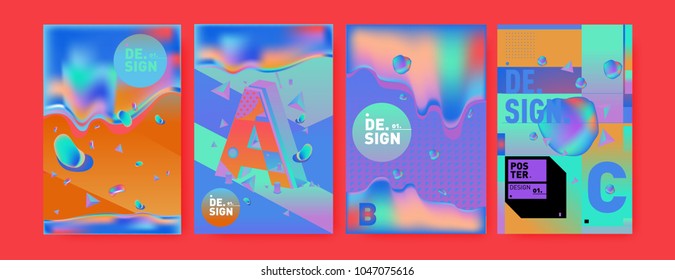 Abstract liquid and geometric colorful background poster and cover design. Blue, yellow, red, orange, pink and green. Vector alphabet poster template in Eps10.
