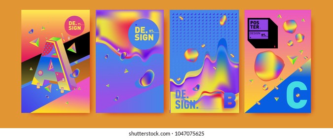Abstract liquid and geometric colorful background poster and cover design. Blue, yellow, red, orange, pink and green. Vector alphabet poster template in Eps10.