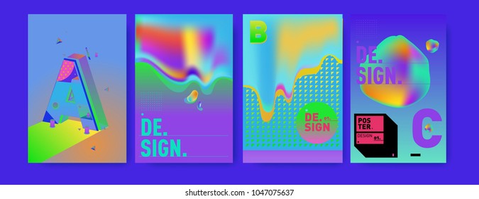 Abstract liquid and geometric colorful background poster and cover design. Blue, yellow, red, orange, pink and green. Vector alphabet poster template in Eps10.