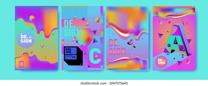 Abstract liquid and geometric colorful background poster and cover design. Blue, yellow, red, orange, pink and green. Vector alphabet poster template in Eps10.