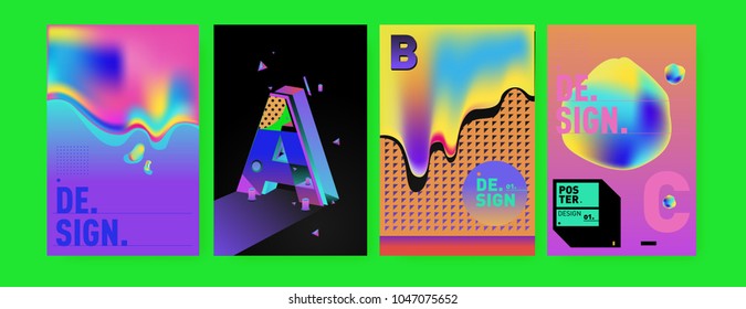 Abstract liquid and geometric colorful background poster and cover design. Blue, yellow, red, orange, pink and green. Vector alphabet poster template in Eps10.