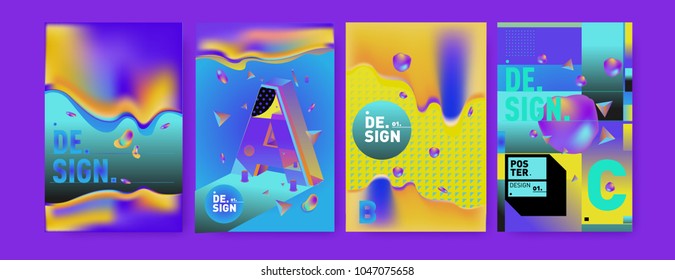 Abstract liquid and geometric colorful background poster and cover design. Blue, yellow, red, orange, pink and green. Vector alphabet poster template in Eps10.