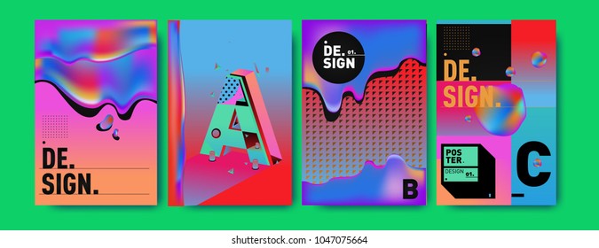 Abstract liquid and geometric colorful background poster and cover design. Blue, yellow, red, orange, pink and green. Vector alphabet poster template in Eps10.