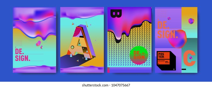 Abstract liquid and geometric colorful background poster and cover design. Blue, yellow, red, orange, pink and green. Vector alphabet poster template in Eps10.