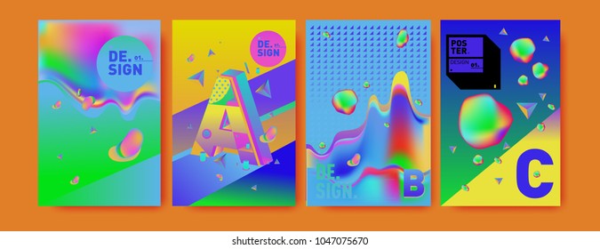 Abstract liquid and geometric colorful background poster and cover design. Blue, yellow, red, orange, pink and green. Vector alphabet poster template in Eps10.