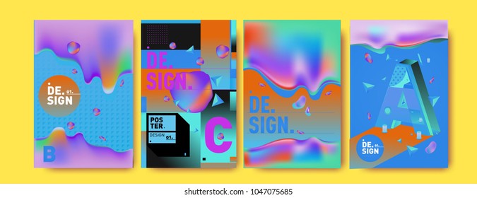 Abstract liquid and geometric colorful background poster and cover design. Blue, yellow, red, orange, pink and green. Vector alphabet poster template in Eps10.