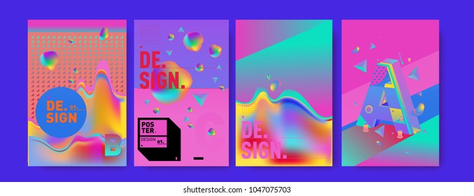 Abstract liquid and geometric colorful background poster and cover design. Blue, yellow, red, orange, pink and green. Vector alphabet poster template in Eps10.