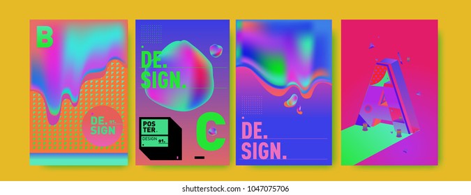 Abstract liquid and geometric colorful background poster and cover design. Blue, yellow, red, orange, pink and green. Vector alphabet poster template in Eps10.