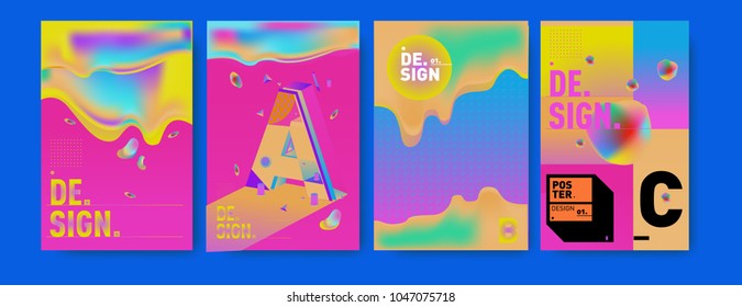 Abstract liquid and geometric colorful background poster and cover design. Blue, yellow, red, orange, pink and green. Vector alphabet poster template in Eps10.