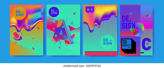 Abstract liquid and geometric colorful background poster and cover design. Blue, yellow, red, orange, pink and green. Vector alphabet poster template in Eps10.