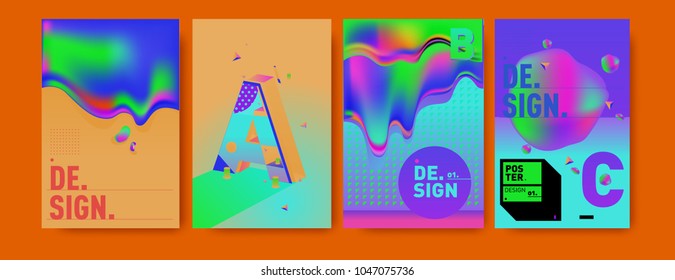 Abstract liquid and geometric colorful background poster and cover design. Blue, yellow, red, orange, pink and green. Vector alphabet poster template in Eps10.