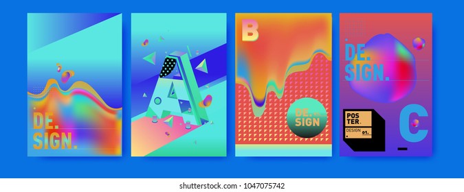 Abstract liquid and geometric colorful background poster and cover design. Blue, yellow, red, orange, pink and green. Vector alphabet poster template in Eps10.