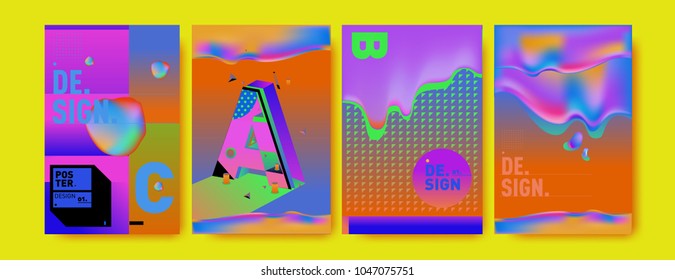 Abstract liquid and geometric colorful background poster and cover design. Blue, yellow, red, orange, pink and green. Vector alphabet poster template in Eps10.