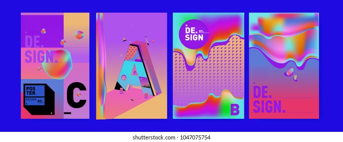 Abstract liquid and geometric colorful background poster and cover design. Blue, yellow, red, orange, pink and green. Vector alphabet poster template in Eps10.
