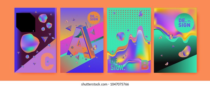 Abstract liquid and geometric colorful background poster and cover design. Blue, yellow, red, orange, pink and green. Vector alphabet poster template in Eps10.