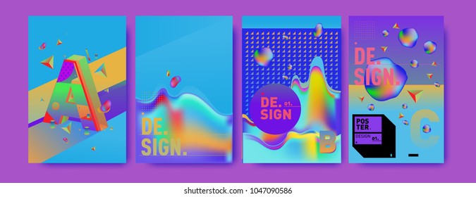 Abstract liquid and geometric colorful background poster and cover design. Blue, yellow, red, orange, pink and green. Vector alphabet poster template in Eps10.