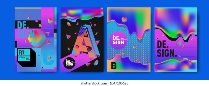 Abstract liquid and geometric colorful background poster and cover design. Blue, yellow, red, orange, pink and green. Vector alphabet poster template in Eps10.