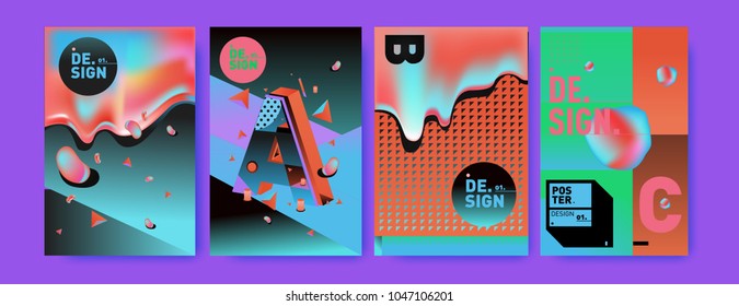 Abstract liquid and geometric colorful background poster and cover design. Blue, yellow, red, orange, pink and green. Vector alphabet poster template in Eps10.