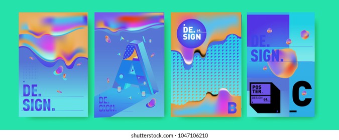 Abstract liquid and geometric colorful background poster and cover design. Blue, yellow, red, orange, pink and green. Vector alphabet poster template in Eps10.