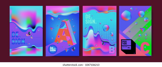 Abstract liquid and geometric colorful background poster and cover design. Blue, yellow, red, orange, pink and green. Vector alphabet poster template in Eps10.