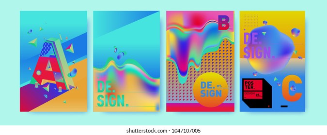 Abstract liquid and geometric colorful background poster and cover design. Blue, yellow, red, orange, pink and green. Vector alphabet poster template in Eps10.