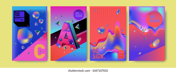 Abstract liquid and geometric colorful background poster and cover design. Blue, yellow, red, orange, pink and green. Vector alphabet poster template in Eps10.