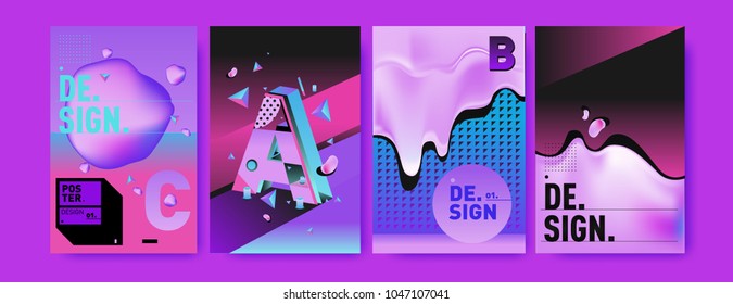 Abstract liquid and geometric colorful background poster and cover design. Blue, yellow, red, orange, pink and green. Vector alphabet poster template in Eps10.