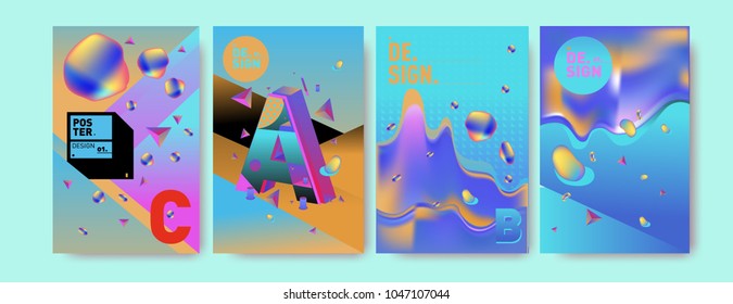 Abstract liquid and geometric colorful background poster and cover design. Blue, yellow, red, orange, pink and green. Vector alphabet poster template in Eps10.