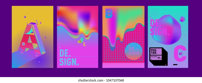 Abstract liquid and geometric colorful background poster and cover design. Blue, yellow, red, orange, pink and green. Vector alphabet poster template in Eps10.