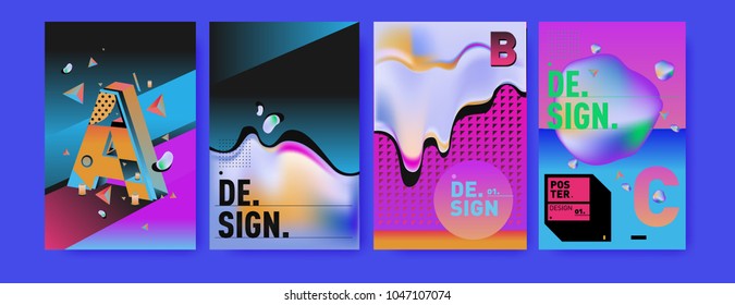 Abstract liquid and geometric colorful background poster and cover design. Blue, yellow, red, orange, pink and green. Vector alphabet poster template in Eps10.