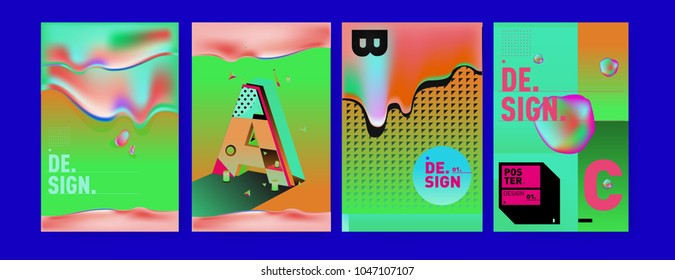 Abstract liquid and geometric colorful background poster and cover design. Blue, yellow, red, orange, pink and green. Vector alphabet poster template in Eps10.