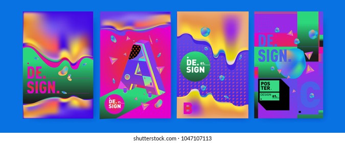 Abstract liquid and geometric colorful background poster and cover design. Blue, yellow, red, orange, pink and green. Vector alphabet poster template in Eps10.