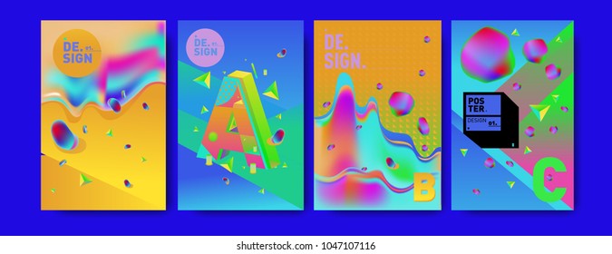 Abstract liquid and geometric colorful background poster and cover design. Blue, yellow, red, orange, pink and green. Vector alphabet poster template in Eps10.