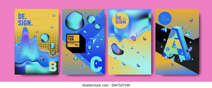 Abstract liquid and geometric colorful background poster and cover design. Blue, yellow, red, orange, pink and green. Vector alphabet poster template in Eps10.