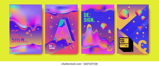 Abstract liquid and geometric colorful background poster and cover design. Blue, yellow, red, orange, pink and green. Vector alphabet poster template in Eps10.