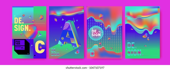 Abstract liquid and geometric colorful background poster and cover design. Blue, yellow, red, orange, pink and green. Vector alphabet poster template in Eps10.