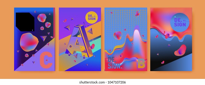 Abstract liquid and geometric colorful background poster and cover design. Blue, yellow, red, orange, pink and green. Vector alphabet poster template in Eps10.